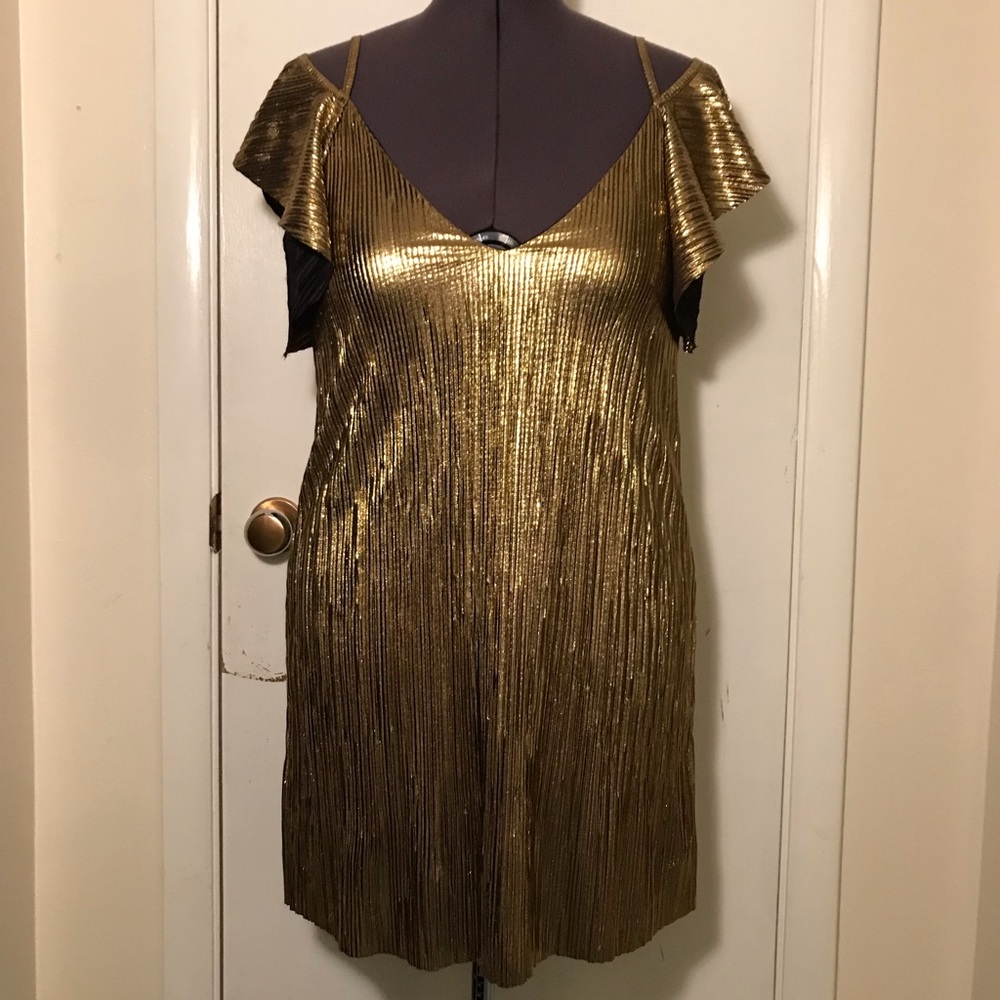 Gianni Bini Women’s Shiny Gold & Black Short Cocktail Dress Size Small